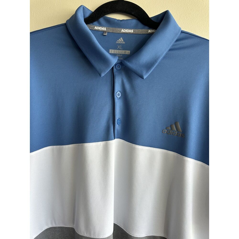 Adidas Golf Polo Shirt Men’s XL Blue Gray Colorblock Performance Short Sleeve